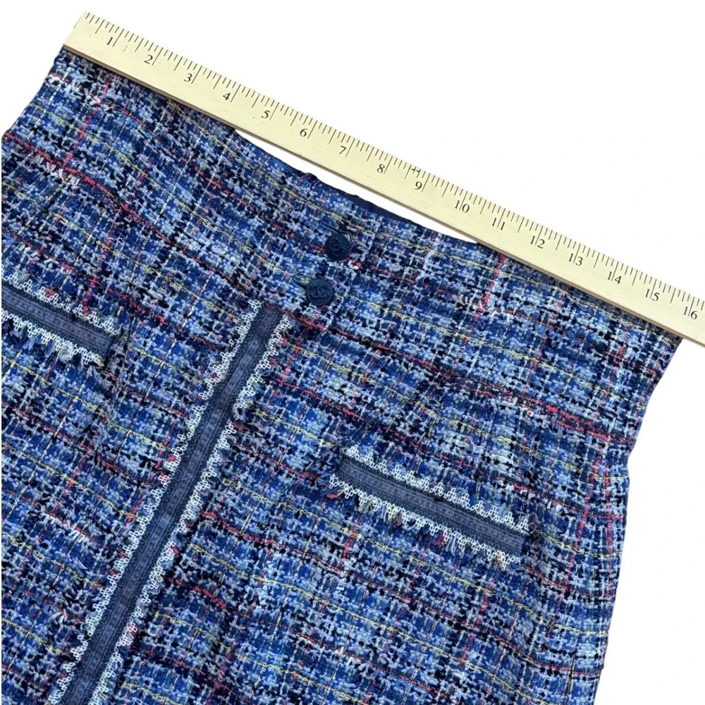 Chanel 09P Blue Multi Tweed Pencil Skirt Silk Lined FR 44 or US 12 - Picture 9 of 11